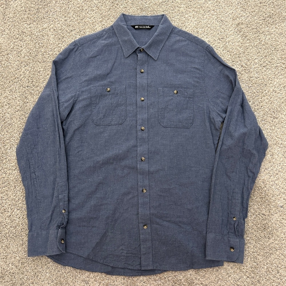 Travis Mathew Cloud Flannel Button Up Shirt Medium Blue Long Sleeve Cotton - Picture 3 of 7